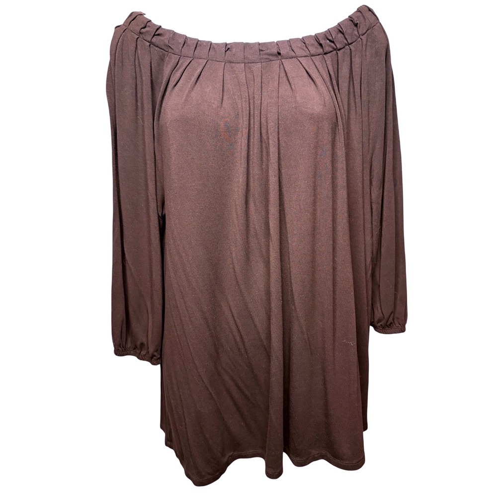 LAUREN RALPH LAUREN Womens Brown Off Shoulder Pleated Peasant Top 2X Boho Earthy